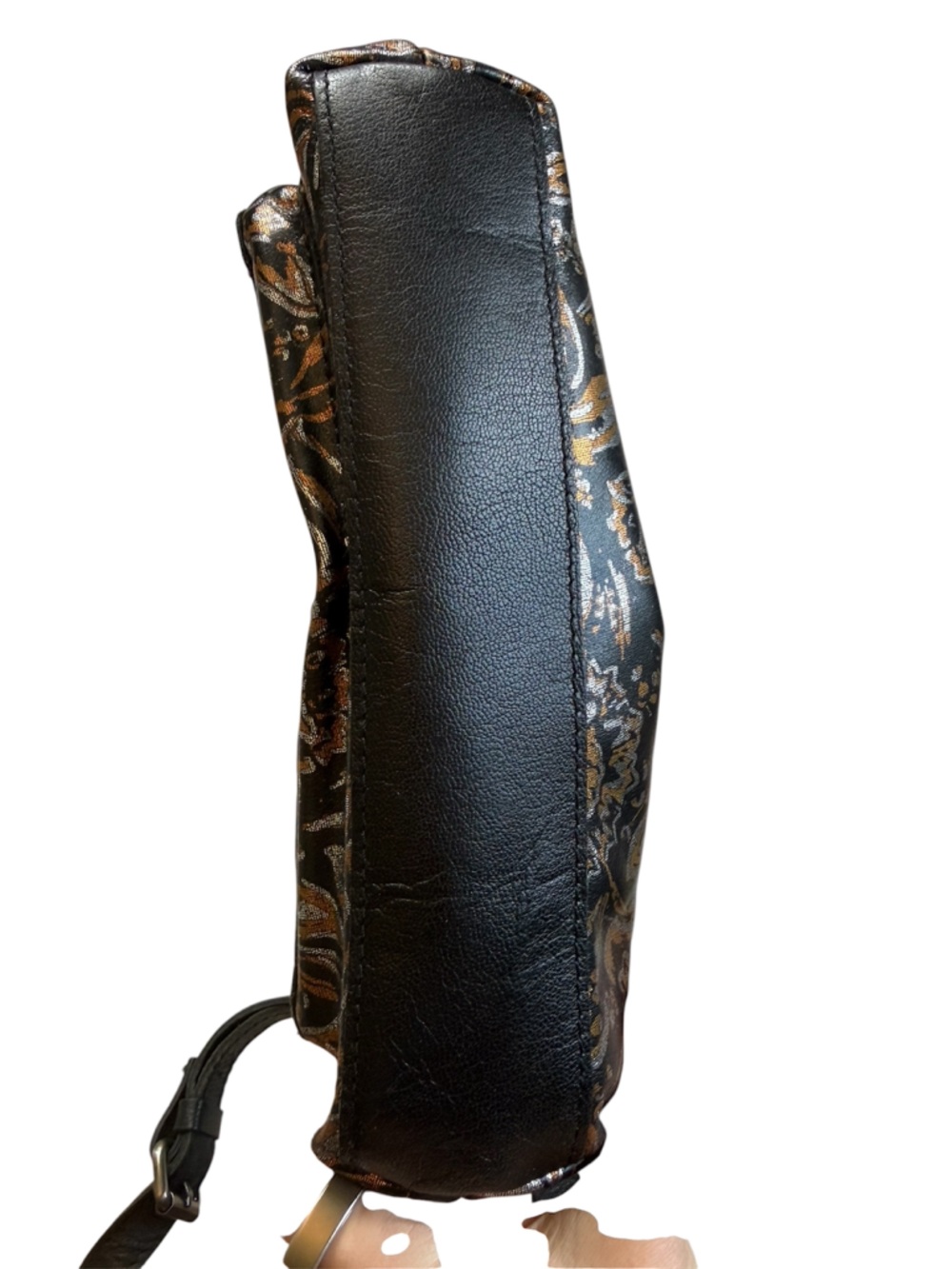 Patricia Nash metallic shimmer black & gold floral crossbody satchel EUC! - Picture 9 of 9